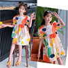Summer dress, children's skirt, small princess costume, suitable for teen, Korean style, puff sleeves