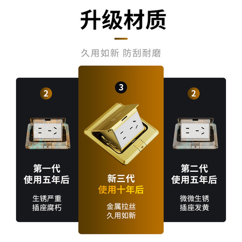 International electrical engineering ground socket hidden invisible all-copper waterproof ultra-thin ground five-hole network USB ground socket