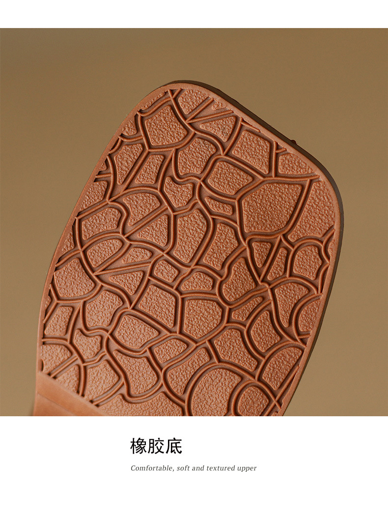 Sandal nữ xỏ ngón cổ điển đế bệt hở mũi — Màu nâu chi tiết 11