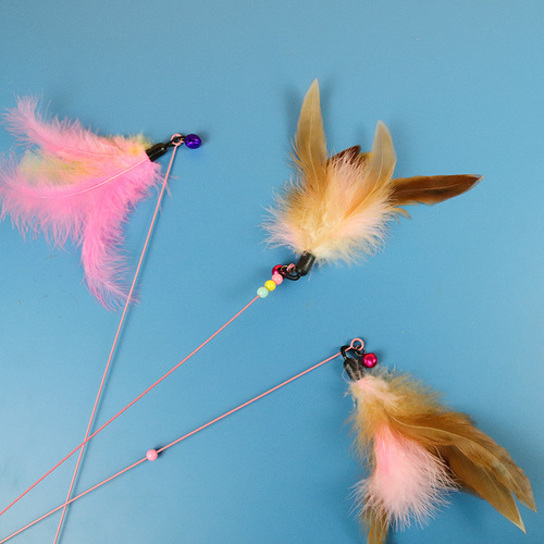 Cat Funny Stick Wholesale Long Feather Bell Steel Wire Cat Funny Stick Factory Direct Selling Cat Self-Happiness and Boredom Relief Cat Toy
