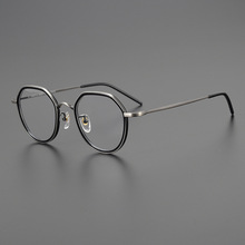 新款纯钛眼镜框复古时尚男女配近视防蓝光超轻多边形平光镜TH8015