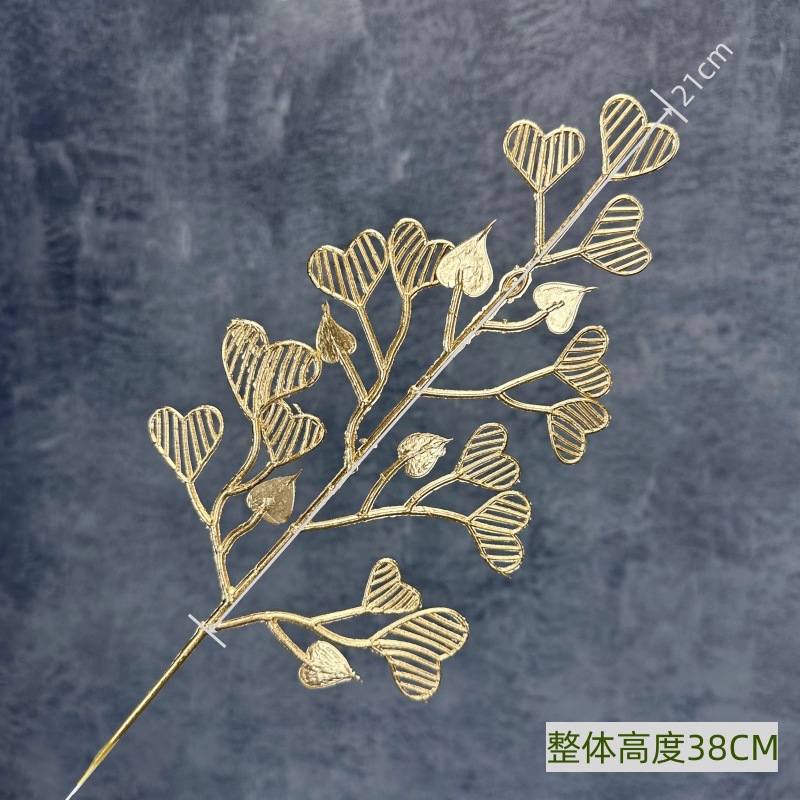 Flor artificial de oro solo tenedor fruta roja eucalipto ginkgo hoja gran amor Hortensia de madera Año Nuevo bendición cubo arreglo floral adornos