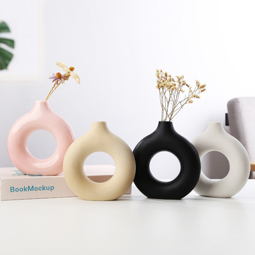 Ceramic crafts living room flower arrangement home Nordic ins style ceramic bottle ornaments creative round hydroponic dry vase