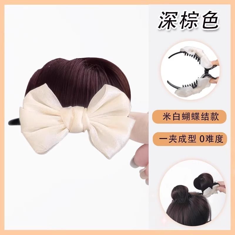 假发女抓夹丸子头新款蝴蝶结盘发神器增发量蓬松高颅顶花苞头发饰|undefined