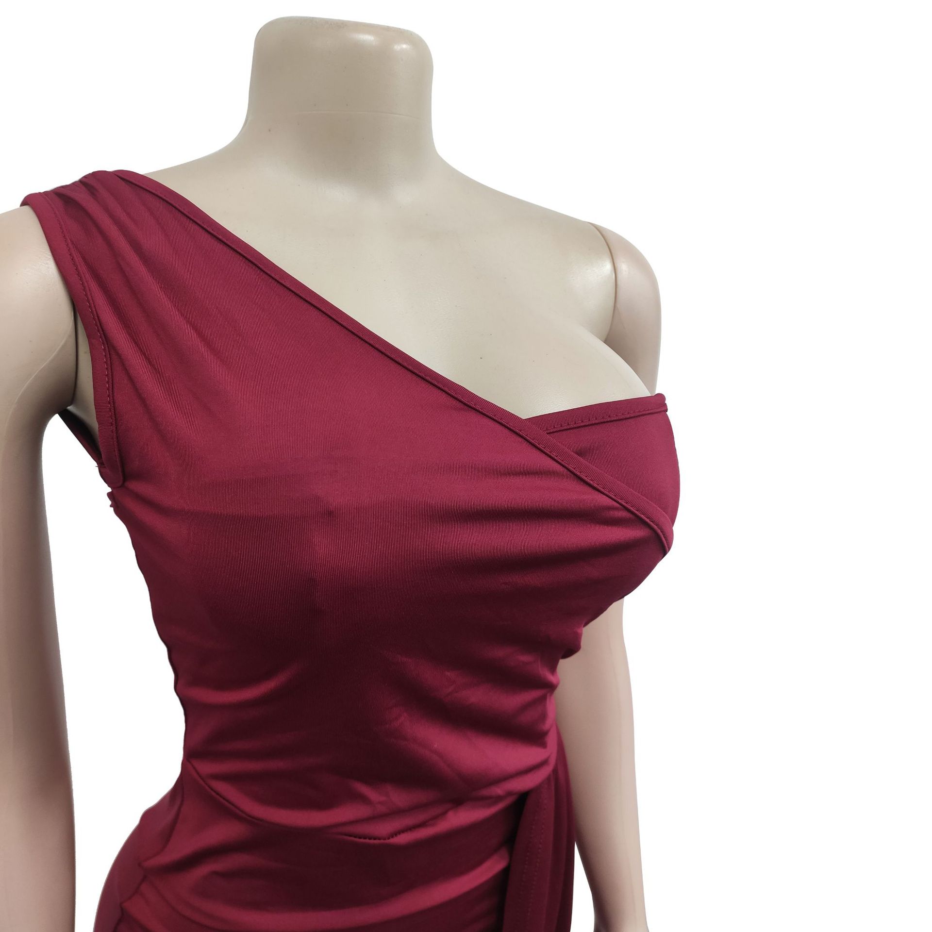 Abbigliamento da donna moda femminile tinta unita attillato monospalla abito da festa gonna lunga per le donne_voghion.com