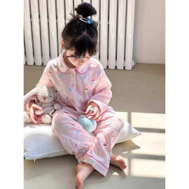 儿童可爱卡通kitty猫睡衣女童装春秋季长袖棉感空调可外穿家居服