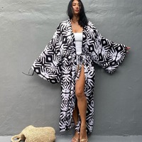 Bãi Biển Che Rayon Hoa Đen Trắng Ngày Lễ Chống Nắng Cardigan Bikini Che Xuyên Biên Giới 983 (6 Màu F