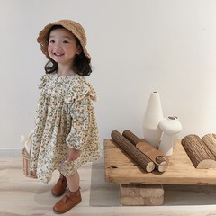 Children's clothing spring and autumn new arrival girls baby long-sleeved Korean style cotton and linen floral doll dress children's temperament princess dress