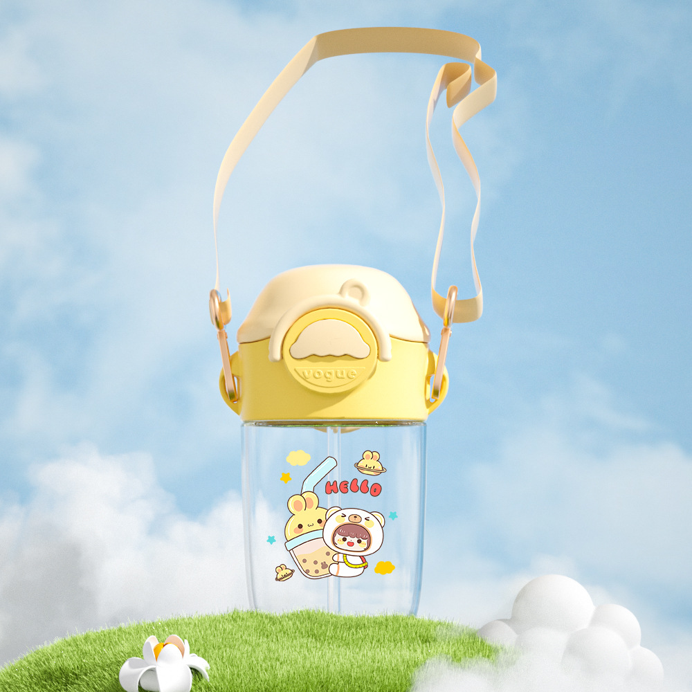 Tookie TikTok Net rojo Correa crossbody taza de paja Linda taza de agua estudiante de alta apariencia portátil taza de los niños