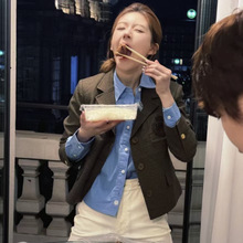 现货2025秋季新款韩国东大门赵露思同款复古学院风格纹西装外套女