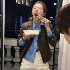 不退不换2025秋季新款韩国东大门赵露思同款学院风格纹西装外套女