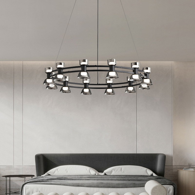 北欧黑色全铜轻奢玻璃圆形客厅吊灯现代极简主义设计师创意卧室灯