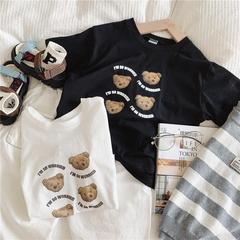 Children's summer new clothing cute bear print medium and small kids Korean style baby short-sleeved pure cotton loose versatile T-shirt