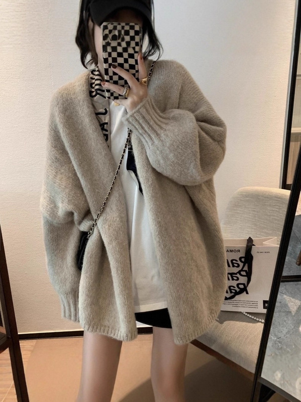 韩系软糯针织开衫女外穿秋冬季高级感宽松慵懒风中长款毛衣厚外套|undefined