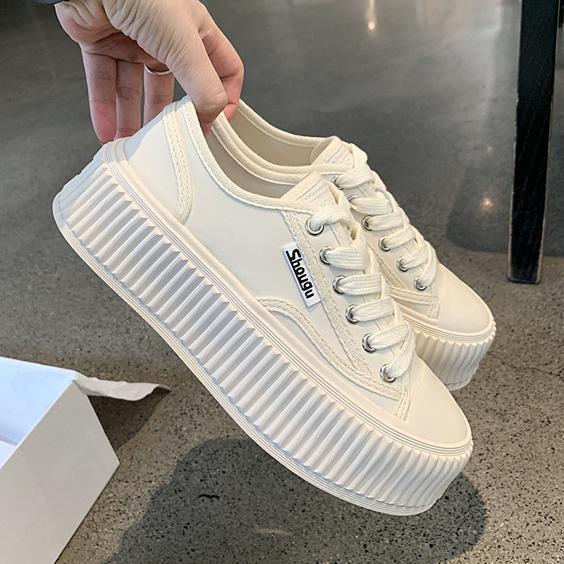 Canvas Shoes Women's Thick-soled Biscuit Shoes 2022 New Style Chanel Style Women's Shoes All-match Casual Board Shoes White Shoes