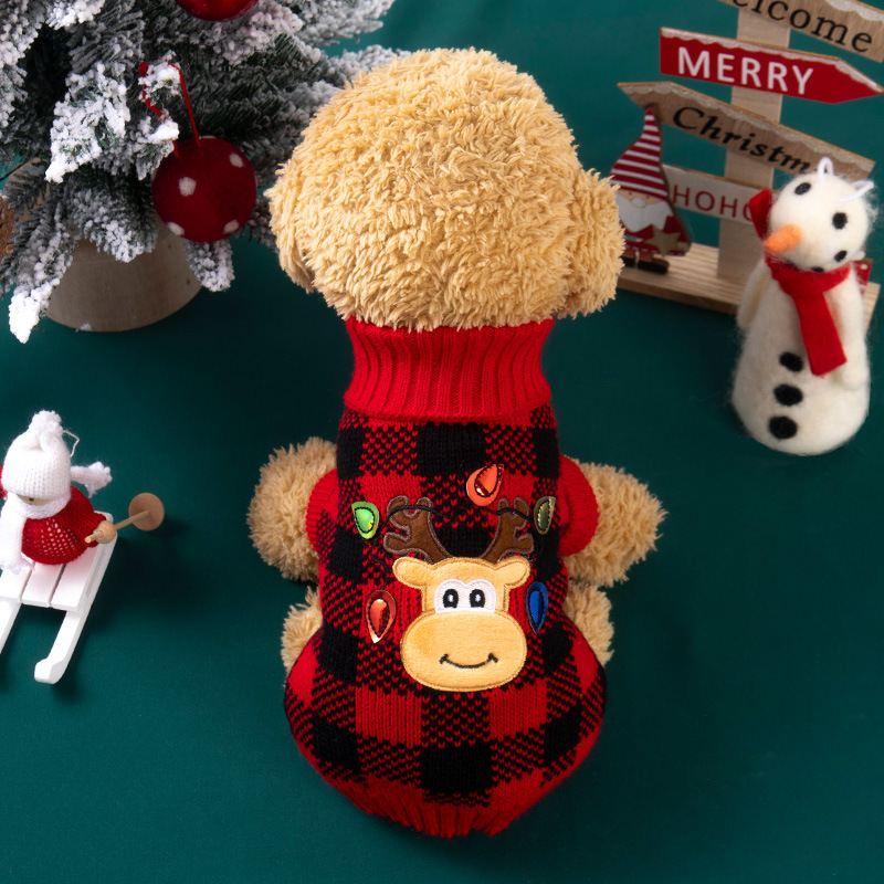 Nueva ropa transfronteriza para mascotas de otoño e invierno, bonito suéter navideño a cuadros para perros, suéter para perros y gatos
