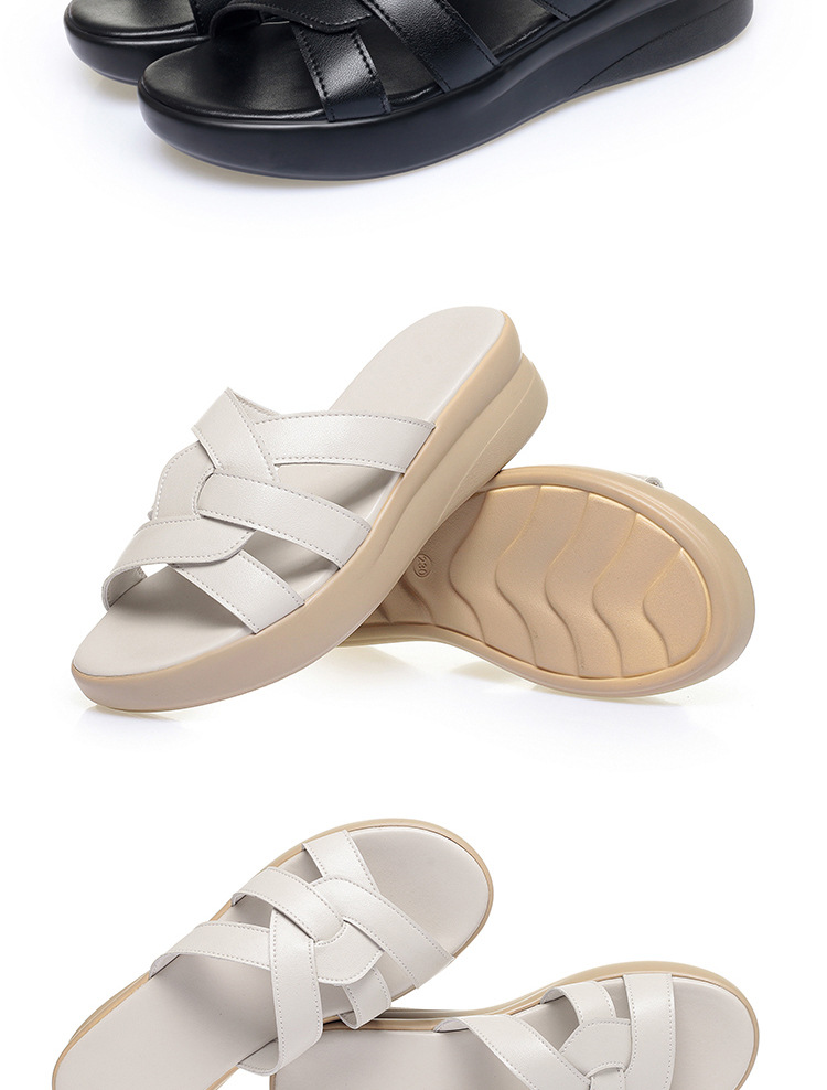 Dép sandal nữ quai chữ V đế bệt da bò mềm mại, size lớn 35-43 — Đen【Da bò lớp đầu】 chi tiết 17