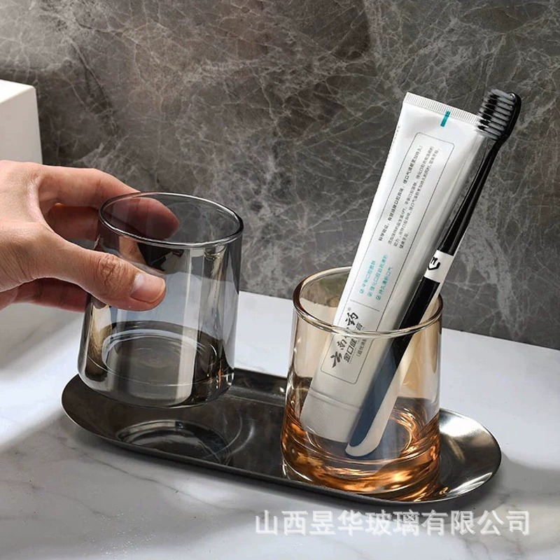 High-Appearance Toothbrush Cup for Hotels, Simple Commercial Toothbrush Cup, Household Couple's Mouthwash Cup, Glass Water Cup, Glass Cup