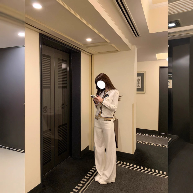 7665法式优雅氛围感秋季新款套装撞色针织开衫休闲阔腿裤两件套女|undefined