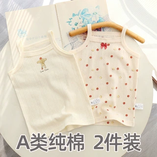 日系夏季薄款女童吊带背心打底衫 纯棉a类网眼透气中大童宝宝无袖