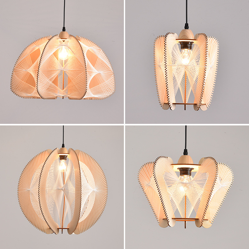 Araña de madera estilo japonés estilo tranquilo Bed & Breakfast Tea Room comedor sala de estar dormitorio estudio bar retro cuerda de cáñamo lámpara trenzada