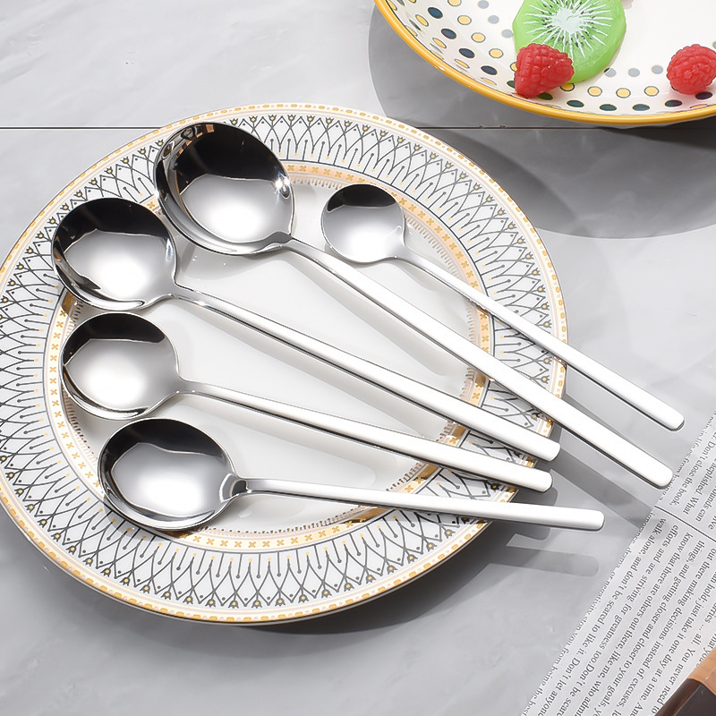 304 Stainless Steel Spoon Custom-Made High-Quality Long-Handled Round-Headed Watermelon Spoon for Home Use Soup Spoon Thickened 304 Stainless Steel Spoon Custom-Made High-Quality Long-Handled Round-Headed Watermelon Spoon for Home Use Soup Spoon Thickened
