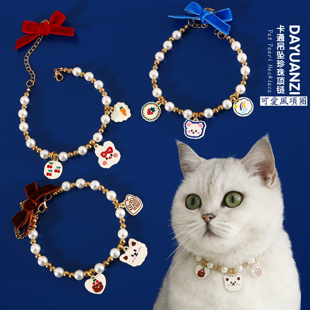 Pet Pearl dibujos animados pintura conejo gato osos seda arco elástico ajuste collar collar de peluche