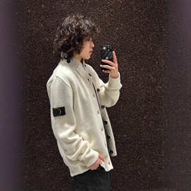 跨境STON石头岛原标羊毛针织拼接拉链开衫外套男女同款休闲宽松