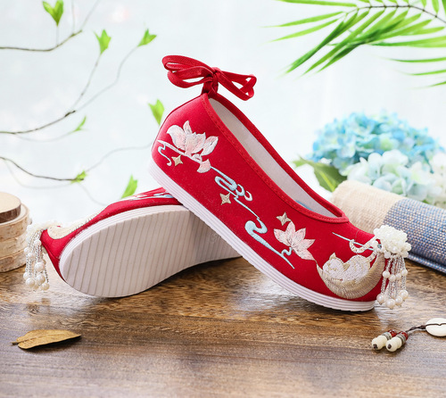  antique hanfu female shoes embroidered shoes inside bow shoes become warped head costume wedding shoes