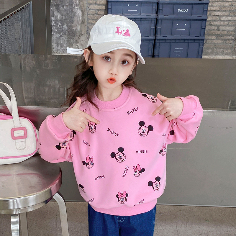 2026 Spring and Autumn New Fashion Trendy Full-Print Cartoon Mickey Sweatshirt for Girls, Versatile