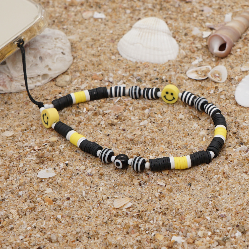 Ethnic Rainbow Striped Beads Smiley Face Soft Ceramic Eyes Beaded Mobile Phone Chain display picture 3