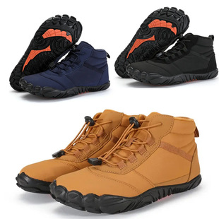 Winter outdoor fleece-lined hiking shoes couple men's and women's five-finger cotton shoes wading warm wear-resistant waterproof non-slip Sports