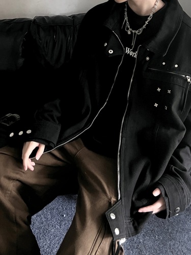 Vintage American High Street Black Denim Jacket for Men - Autumn/Winter Advanced Design Sense, Niche Trend Brand Collar Jacket