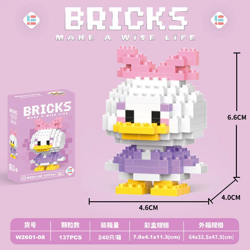 Micro‑block cartoon doll constructor (Lego style), strawberry & mini bears, blind box, micro pieces