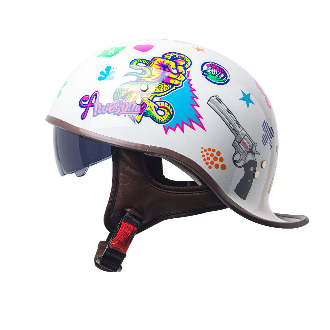 3C Certified Retro Motorcycle Half Helmet with Visor