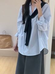 韩系休闲套装宽松长袖翻领衬衫女秋季高腰修身半身裙A字裙两件套