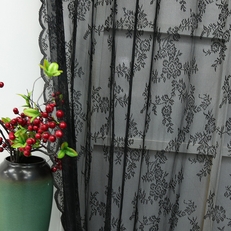 Retro Korean lace black window screen living room balcony floating window lace screen finished curtains cross-border exclusive supply