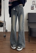 洺惠元300斤特大码美式复古微喇牛仔裤女春季胖mm高腰阔腿显瘦微