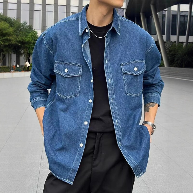 Casual And Versatile Design With Double Pockets, Retro Denim Shirt, Men's Versatile Shirt Trend_voghion.com