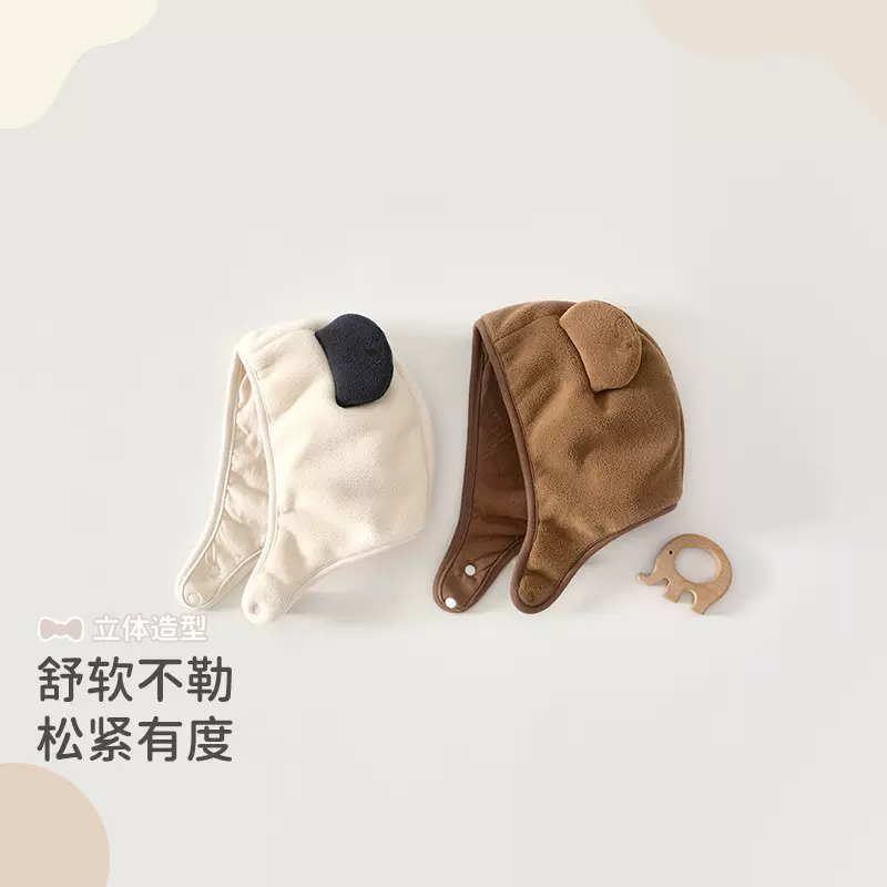 婴儿帽子秋冬款摇粒绒新生宝宝可爱护卤门帽a类轻盈软糯无骨胎帽