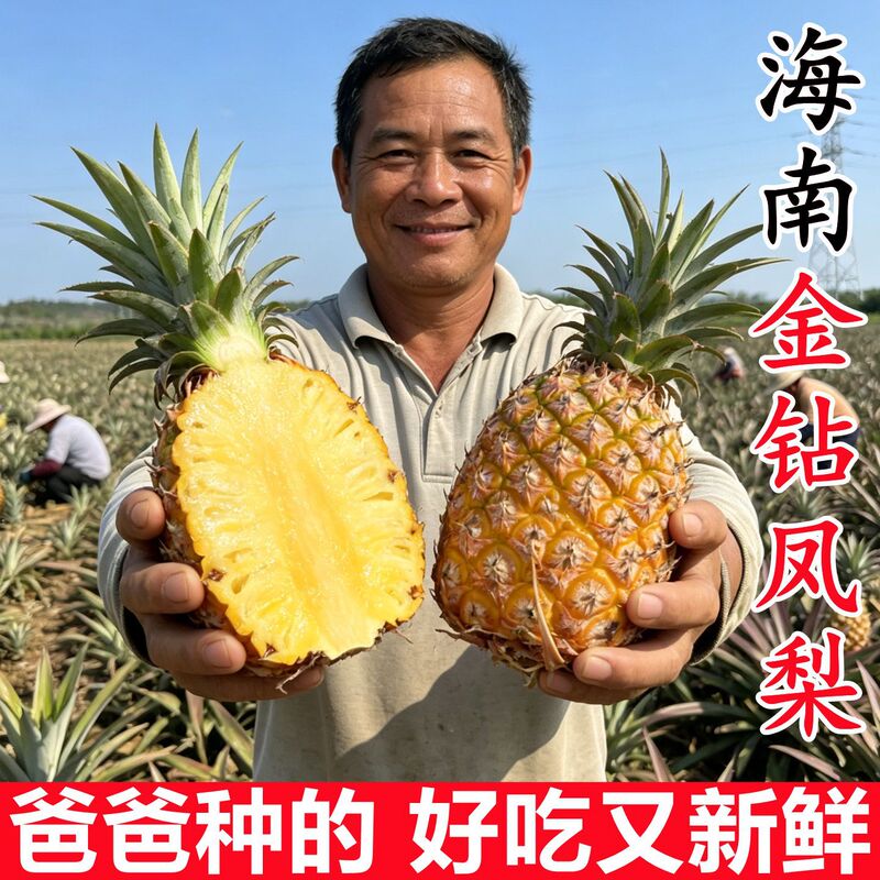 Authentic Hainan Golden Diamond Pineapple Fresh Fruit 5kg Seasonal Pure Sweet Pineapple Seasonal Tropical Fruit Whole Box Wholesale