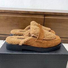 广州高品质~小香风一脚蹬包头半拖鞋女25秋冬新款外穿拼色毛毛鞋