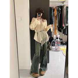 慵懒欲系设计感小众破洞露肩毛衣女休闲纯欲风针织上衣