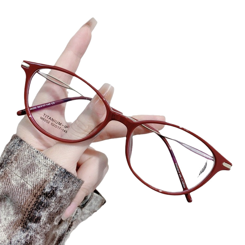 素颜近视防蓝光眼镜框茶色时尚椭圆镜框批发M8252