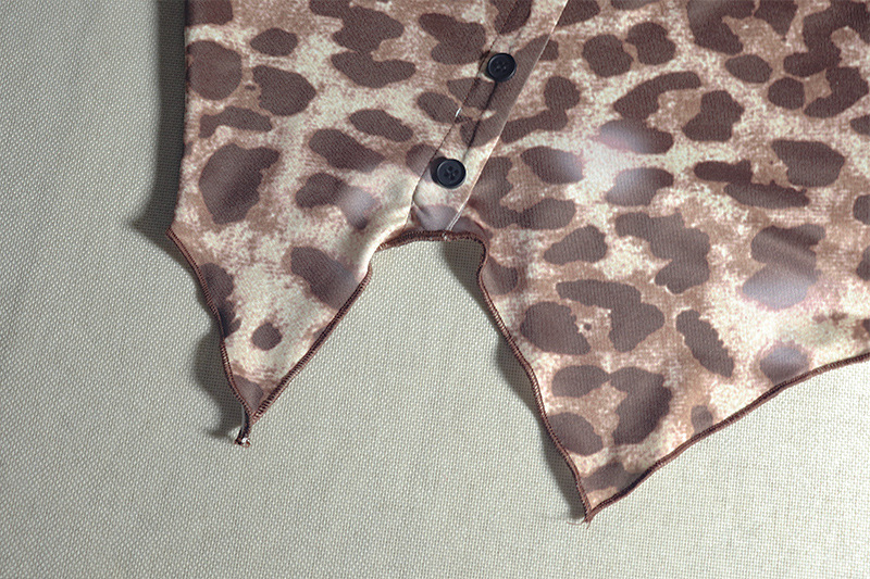 Blusa transparente con estampado de leopardo para mujer, pantalón asimétrico con hombros descubiertos, manga larga, pantalón corto, dos piezas