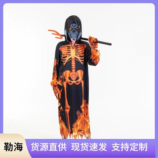 万圣节COS儿童火焰骨架衣服派对活动恐怖长袍万圣节表演服