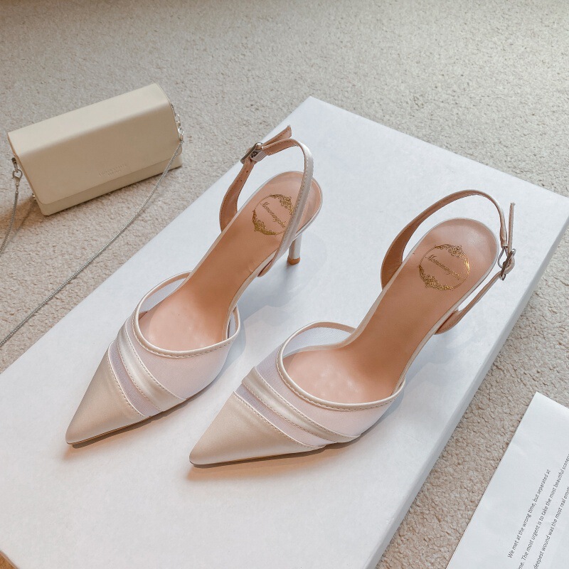 Factory Direct Sales Pointed Toe Stiletto High Heels Women's 2025 Summer New Mesh Splicing Silk Closed-Toe Sandals Women