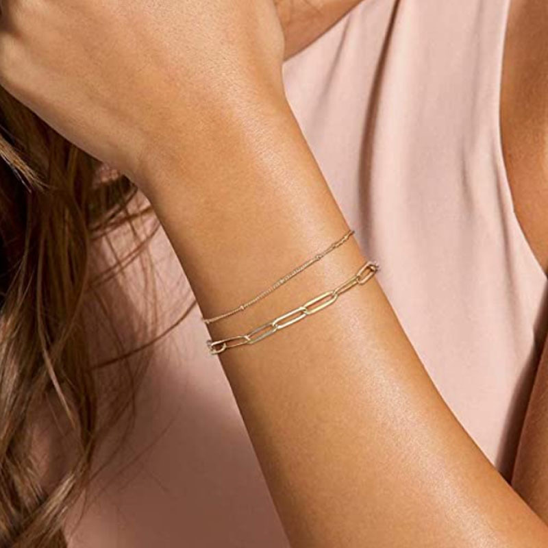 2 pezzi Ho che vendono bracciale con perline in oro genuino placcato in rame 14K, catena da donna color reenion_voghion.com