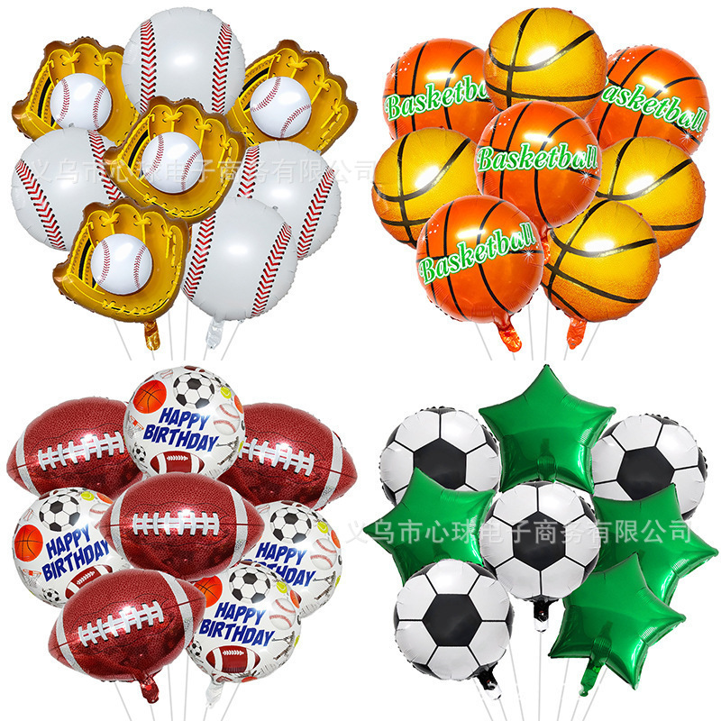 跨境 足球篮球橄榄球棒球铝膜气球组合套装体育运动生日派对装饰