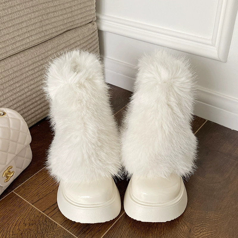 Белые теплые Нескользящие зимние сапоги Мао на толстой подошве, женские зимние 2023, Новые короткие сапоги на флисовой подкладке, взрывные Ботинки Martin